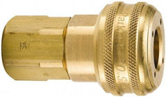 Parker - 1/2-14 Female NPTF Industrial Pneumatic Hose Coupler - Brass, 3/4" Body Diam - USA Tool & Supply