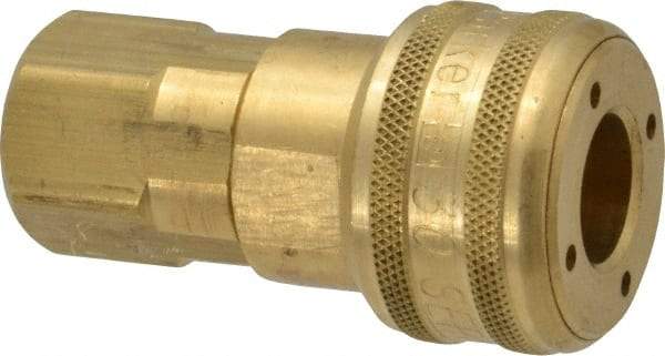 Parker - 3/8-18 Female NPTF Industrial Pneumatic Hose Coupler - Brass, 1/2" Body Diam - USA Tool & Supply