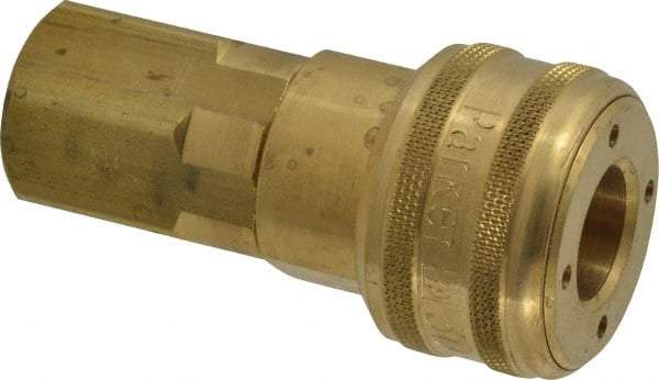 Parker - 1/2-14 Female NPTF Industrial Pneumatic Hose Coupler - Brass, 1/2" Body Diam - USA Tool & Supply