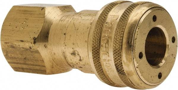 Parker - 3/4-14 Female NPTF Industrial Pneumatic Hose Coupler - Brass, 1/2" Body Diam - USA Tool & Supply