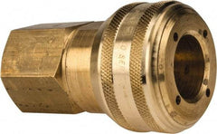 Parker - 3/4-14 Female NPTF Industrial Pneumatic Hose Coupler - Brass, 3/4" Body Diam - USA Tool & Supply