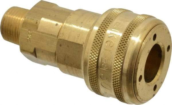 Parker - 3/8-18 Male NPT Industrial Pneumatic Hose Coupler - Brass, 1/2" Body Diam - USA Tool & Supply