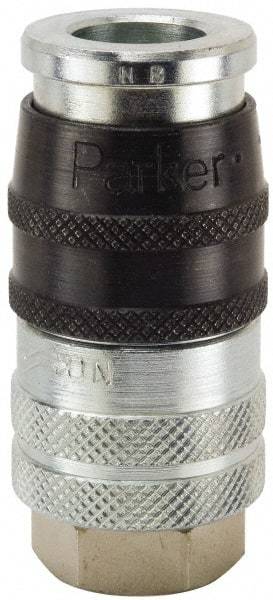 Parker - 1 - 11-1/2 Female NPTF Industrial Pneumatic Hose Coupler - Steel, 3/4" Body Diam - USA Tool & Supply