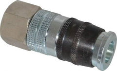 Parker - 1/2-14 Female NPTF Industrial Pneumatic Hose Coupler - Steel, 3/8" Body Diam - USA Tool & Supply