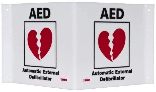 NMC - "AED - Automatic External Defibrillator", 8" Long x 14-1/2" Wide, Rigid Plastic Safety Sign - Rectangle, 0.125" Thick, Use for First Aid - USA Tool & Supply