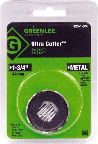 Greenlee - 1-3/4" Diam, 1/2" Cutting Depth, Hole Saw - High Speed Steel Saw, Toothed Edge - USA Tool & Supply