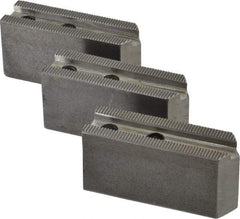 H & R Manufacturing - 1.5mm x 60° Serrated Attachment, Square Soft Lathe Chuck Jaw - 3 Jaws, Steel, 0.969" Btw Mount Hole Ctrs, 3-1/8" Long x 1" Wide x 1-1/2" High, 0.433" Groove, 8mm Fastener - USA Tool & Supply