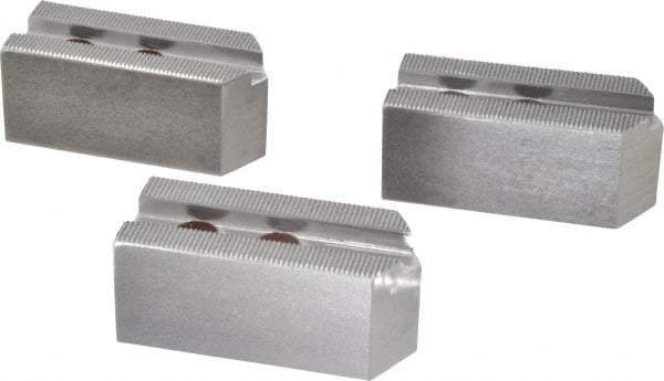 H & R Manufacturing - 1.5mm x 60° Serrated Attachment, Square Soft Lathe Chuck Jaw - 3 Jaws, Steel, 1" Btw Mount Hole Ctrs, 3-1/2" Long x 1-1/2" Wide x 1-1/2" High, 0.551" Groove, 12mm Fastener - USA Tool & Supply