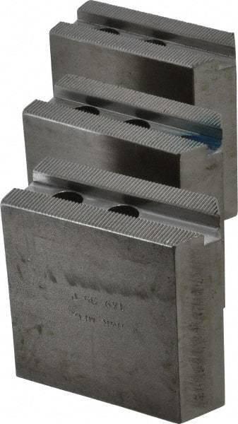 H & R Manufacturing - 1.5mm x 60° Serrated Attachment, Square Soft Lathe Chuck Jaw - 3 Jaws, Steel, 1" Btw Mount Hole Ctrs, 3-1/2" Long x 1-1/2" Wide x 3-1/2" High, 0.551" Groove, 12mm Fastener - USA Tool & Supply