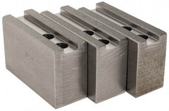 H & R Manufacturing - 1.5mm x 60° Serrated Attachment, Square Soft Lathe Chuck Jaw - 3 Jaws, Steel, 0.984" Btw Mount Hole Ctrs, 4" Long x 1-1/2" Wide x 2-1/2" High, 0.63" Groove, 12mm Fastener - USA Tool & Supply