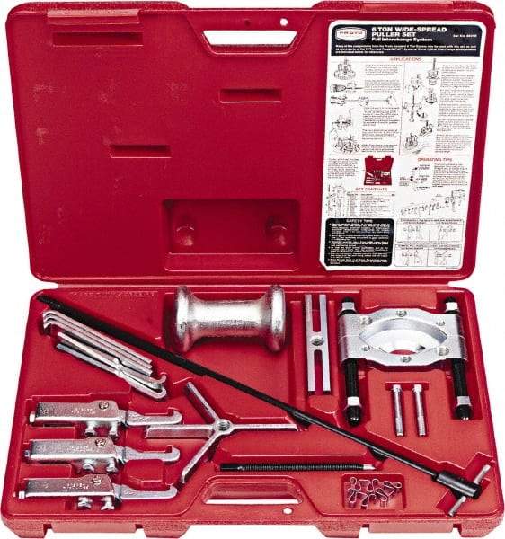 Proto - 18 Piece, 8" Spread, Wide Puller Set - 3 Jaws, 7" Reach - USA Tool & Supply