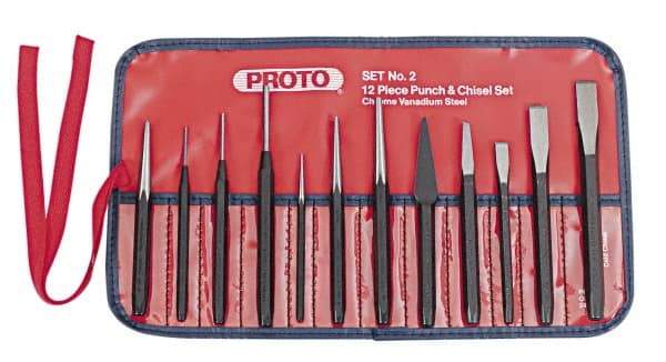 Proto - 12 Piece Punch & Chisel Set - 13/64 to 1/2" Chisel, 3/8 to 3/16" Punch, Round Shank - USA Tool & Supply