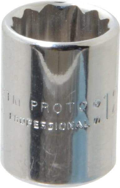 Proto - 1/4" Drive, Standard Hand Socket - 12 Points, 7/8" OAL, Chrome Finish - USA Tool & Supply