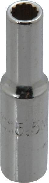 Proto - 1/4" Drive, Deep Hand Socket - 12 Points, 1-15/16" OAL, Chrome Finish - USA Tool & Supply