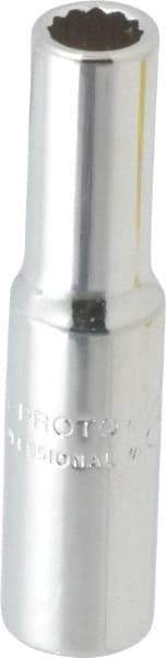 Proto - 1/4" Drive, Deep Hand Socket - 12 Points, 1-15/16" OAL, Chrome Finish - USA Tool & Supply