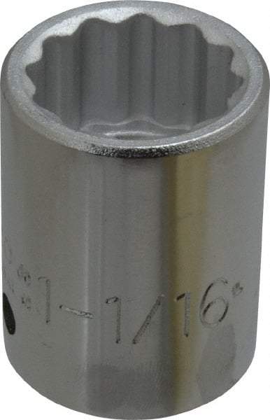 Proto - 1-1/16", 3/4" Drive, Standard Hand Socket - 12 Points, 2" OAL, Chrome Finish - USA Tool & Supply