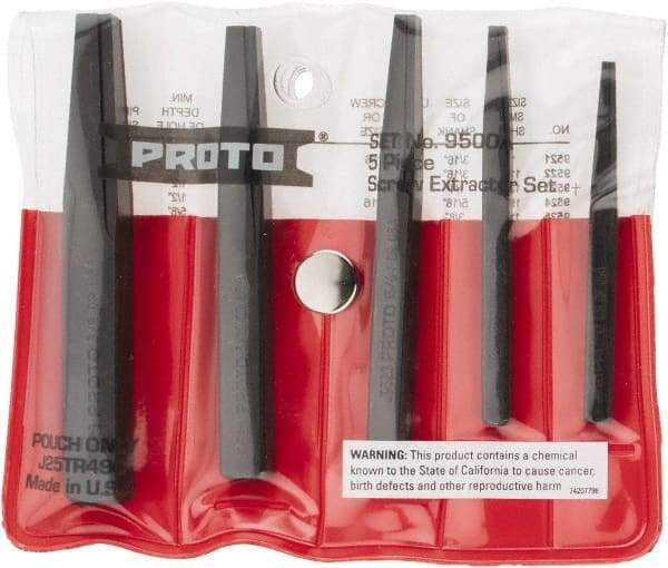 Proto - 5 Piece Screw Extractor Set - Screw Range 3/16 to 3/4" - USA Tool & Supply