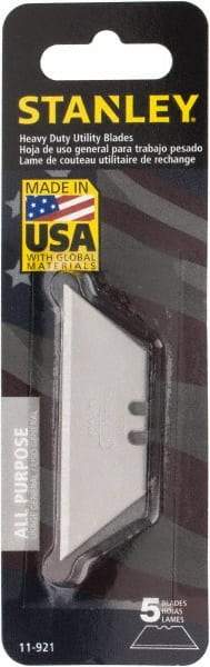 Stanley - 5 Piece Carbon Steel Utility Knife Blade - 2-7/16" OAL, 0.024" Blade Thickness - USA Tool & Supply