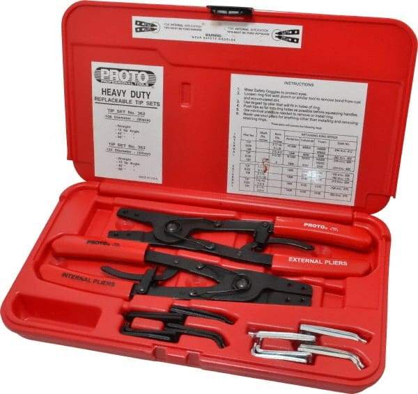 Proto - 18 Piece, Retaining Ring Pliers Set - 9-1/2" OAL - USA Tool & Supply