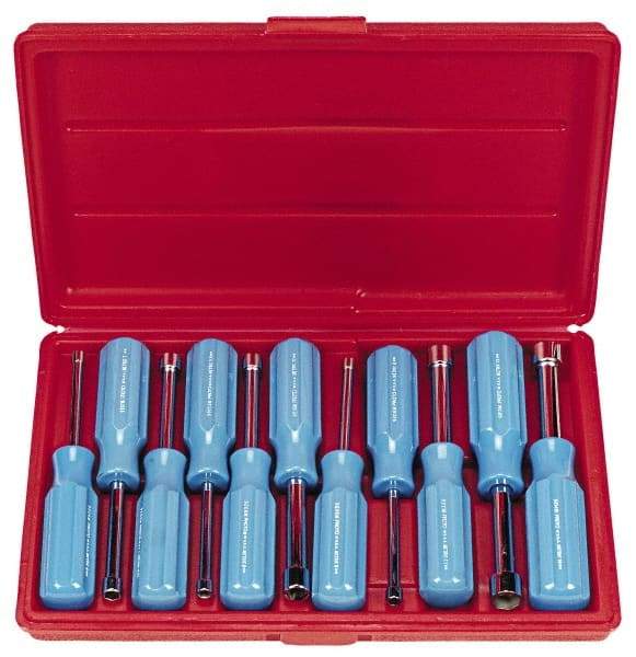 Proto - 11 Piece 4 to 14mm Nutdriver Set - Standard Shaft, Color Coded Handle - USA Tool & Supply