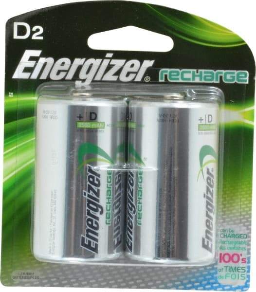 Energizer - Size D, NiMH, 2 Pack, Standard Battery - 1.2 Volts, Button Tab Terminal - USA Tool & Supply