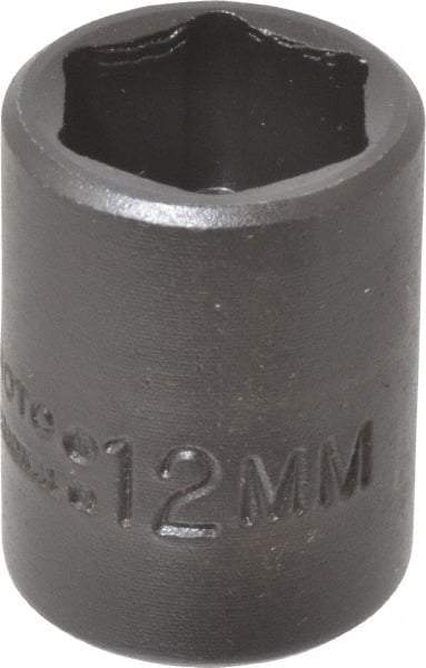 Proto - 1/4" Drive 12mm Standard Impact Socket - 6 Points, 7/8" OAL - USA Tool & Supply