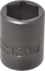 Proto - 1/4" Drive 12mm Standard Impact Socket - 6 Points, 7/8" OAL - USA Tool & Supply