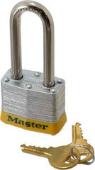 Master Lock - Keyed Alike Retaining Key Conductive Lockout Padlock - 2" Shackle Clearance, 9/32" Shackle Diam, 1-1/4" Body Height x 1-9/16" Body Width, Yellow, 4 Pins - USA Tool & Supply