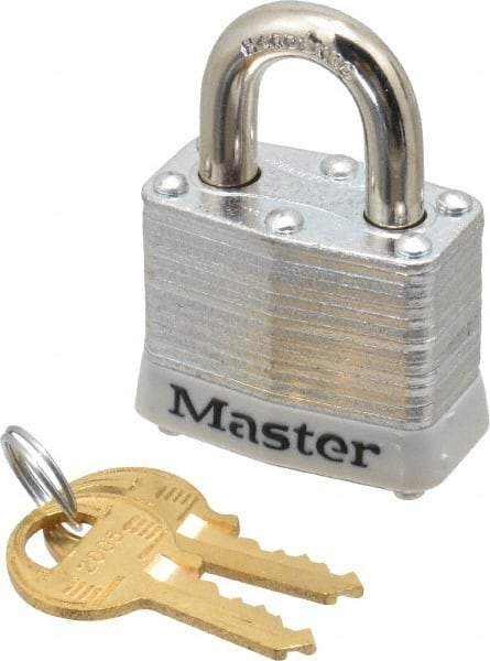 Master Lock - Keyed Alike Retaining Key Conductive Lockout Padlock - 3/4" Shackle Clearance, 9/32" Shackle Diam, 1-1/4" Body Height x 1-9/16" Body Width, White, 4 Pins - USA Tool & Supply