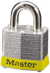 Master Lock - Keyed Alike Retaining Key Conductive Lockout Padlock - 3/4" Shackle Clearance, 9/32" Shackle Diam, 1-1/4" Body Height x 1-9/16" Body Width, Yellow, 4 Pins - USA Tool & Supply