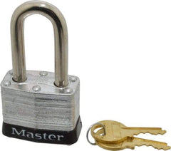 Master Lock - Keyed Different Retaining Key Conductive Lockout Padlock - 1-1/2" Shackle Clearance, 9/32" Shackle Diam, 1-1/4" Body Height x 1-9/16" Body Width, Black, 4 Pins - USA Tool & Supply