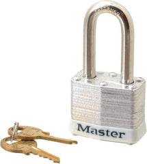 Master Lock - Keyed Different Retaining Key Conductive Lockout Padlock - 1-1/2" Shackle Clearance, 9/32" Shackle Diam, 1-1/4" Body Height x 1-9/16" Body Width, White, 4 Pins - USA Tool & Supply