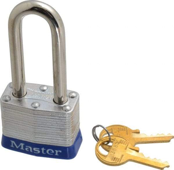 Master Lock - Keyed Different Retaining Key Conductive Lockout Padlock - 2" Shackle Clearance, 9/32" Shackle Diam, 1-1/4" Body Height x 1-9/16" Body Width, Blue, 4 Pins - USA Tool & Supply
