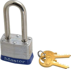 Master Lock - Keyed Different Retaining Key Conductive Lockout Padlock - 2" Shackle Clearance, 9/32" Shackle Diam, 1-1/4" Body Height x 1-9/16" Body Width, Blue, 4 Pins - USA Tool & Supply