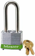 Master Lock - Keyed Different Retaining Key Conductive Lockout Padlock - 2" Shackle Clearance, 9/32" Shackle Diam, 1-1/4" Body Height x 1-9/16" Body Width, Green, 4 Pins - USA Tool & Supply