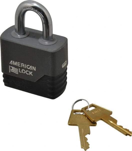 American Lock - 1-1/8" Shackle Clearance, Keyed Different Padlock with Weather Cover - 3/8" Shackle Diam, Aluminum - USA Tool & Supply