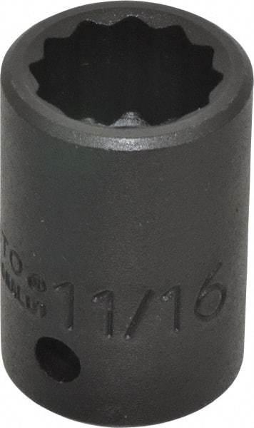 Proto - 1/2" Drive 11/16" Standard Impact Socket - 12 Points, 1-1/2" OAL - USA Tool & Supply