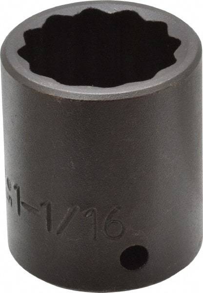 Proto - 1/2" Drive 1-1/16" Standard Impact Socket - 12 Points, 1-3/4" OAL - USA Tool & Supply