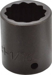 Proto - 1/2" Drive 1-1/16" Standard Impact Socket - 12 Points, 1-3/4" OAL - USA Tool & Supply