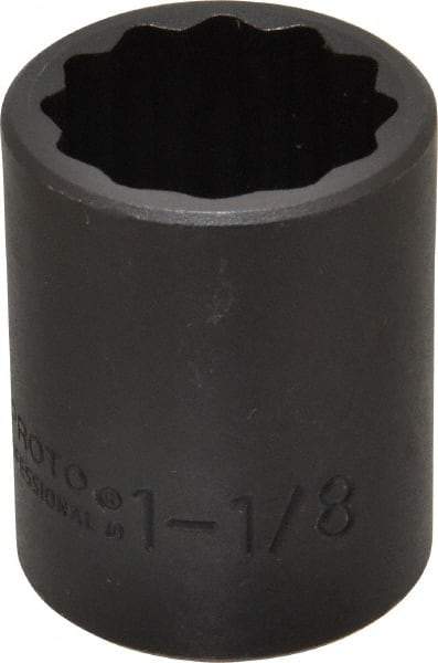 Proto - 1/2" Drive 1-1/8" Standard Impact Socket - 12 Points, 2" OAL - USA Tool & Supply