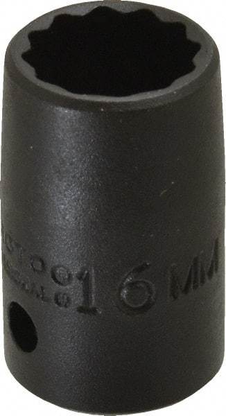 Proto - 1/2" Drive 16mm Standard Impact Socket - 12 Points, 1-1/2" OAL - USA Tool & Supply