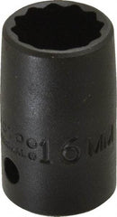 Proto - 1/2" Drive 16mm Standard Impact Socket - 12 Points, 1-1/2" OAL - USA Tool & Supply