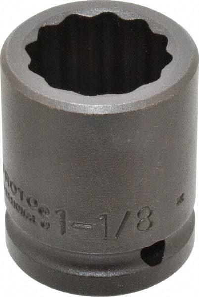 Proto - 3/4" Drive 1-1/8" Standard Impact Socket - 12 Points, 2-3/16" OAL - USA Tool & Supply
