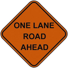 PRO-SAFE - "One Lane Road Ahead", 48" Wide x 48" High, Nylon Construction Roadway Signs - Orange, Square, Sign Stand Mount - USA Tool & Supply