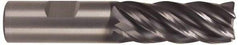 Kennametal - 3/4", 1-1/2" LOC, 3/4" Shank Diam, 4" OAL, 5 Flute, Solid Carbide Square End Mill - Single End, AlTiN Finish, Spiral Flute, 38° Helix, Right Hand Cut, Right Hand Flute, Series UDDE - USA Tool & Supply
