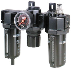 ARO/Ingersoll-Rand - 1/4" NPT Port Compact 2 Piece Filter/Regulator-Lubricator FRL Unit - Metal Bowl, 58 SCFM, 250 Max psi, 8.15" High x 4.409" Long, Manual Drain - USA Tool & Supply