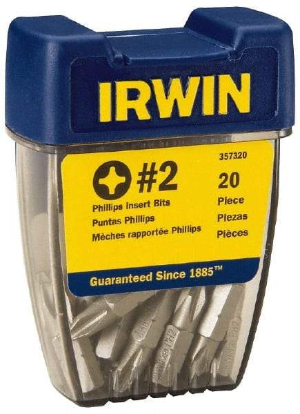 Irwin - #2, Insert Phillips Screwdriver Bit - 1/4" Drive, 1" OAL - USA Tool & Supply