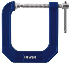 Irwin - Regular-Duty 2" Max Opening, 3-1/2" Throat Depth, Cast Iron Standard C-Clamp - 600 Lb Capacity, 0" Min Opening, Deep Throat - USA Tool & Supply