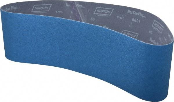 Norton - 6" Wide x 48" OAL, 60 Grit, Zirconia Alumina Abrasive Belt - Zirconia Alumina, Medium, Coated, Y Weighted Cloth Backing, Dry, Series R821 - USA Tool & Supply