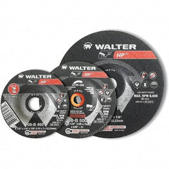 WALTER Surface Technologies - 30 Grit, 9" Wheel Diam, 1/8" Wheel Thickness, Type 27 Depressed Center Wheel - Aluminum Oxide, Resinoid Bond, 6,600 Max RPM - USA Tool & Supply